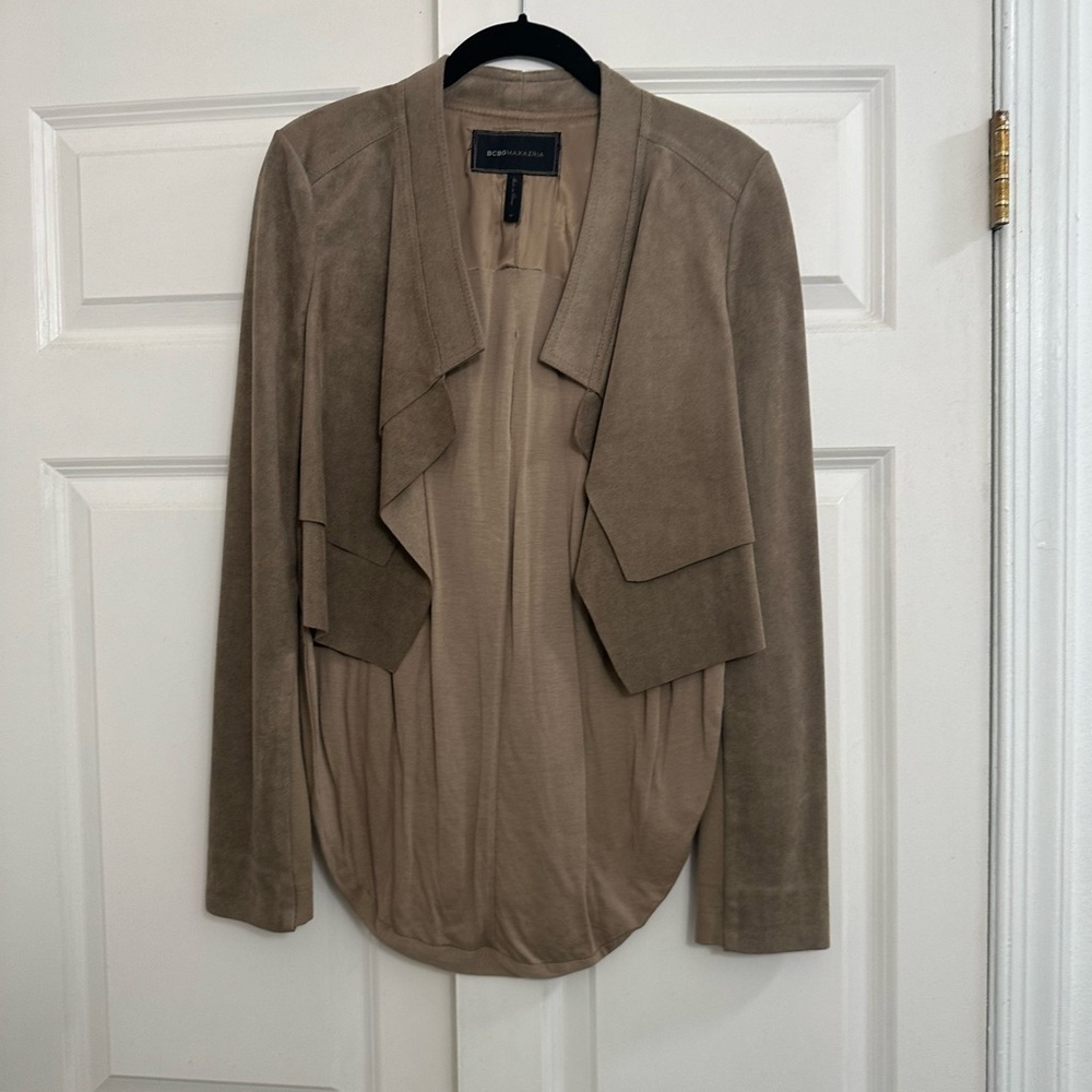 BCBGMaxAzria Norton Blazer Women’s Beige Faux Suede Draped Back Jacket